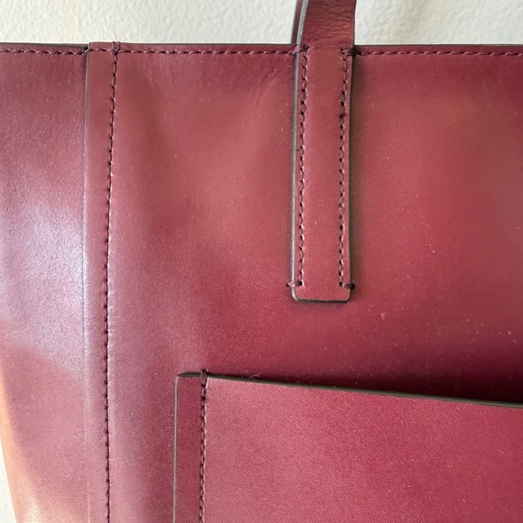 Kate Spade New York Burgundy Leather Large Tote Bag Minimalist Work Chic Preppy - Picture 4 of 15